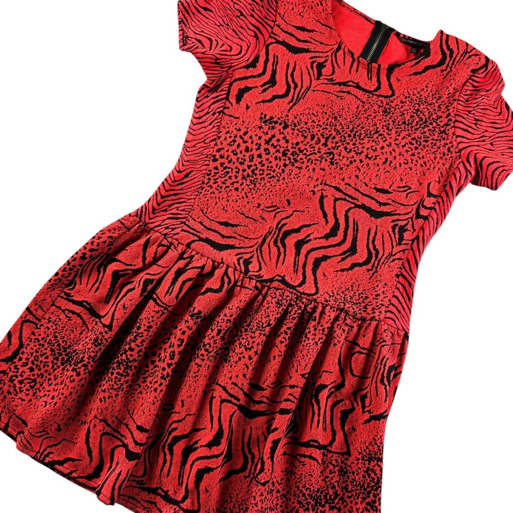 VTG Victoria's Secret Dress Y2K Women M Hot Orange Animal Print Drop Waist